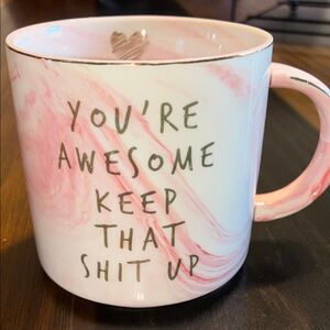 Pink Marble Ceramic Mug with Positive Message